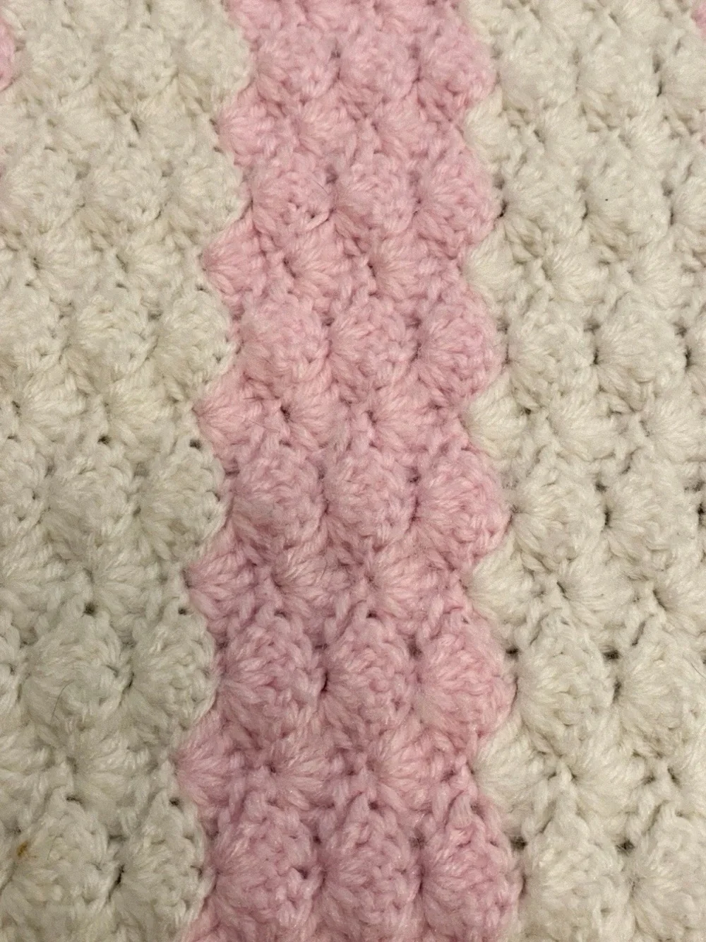 Handmade Crochet Pink White Shell Stitch Afghan Blanket